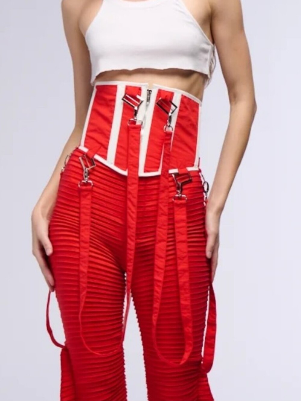 Akira Red High-Waist Moto Harness Corset Belt